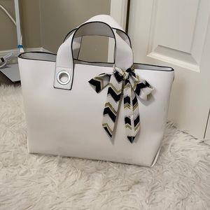 Zara White Tote w/ Scarf Detailing and Strap